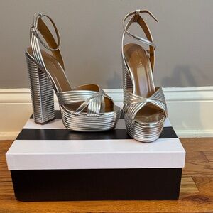 Aquazzura Silver Strappy Platform Heels